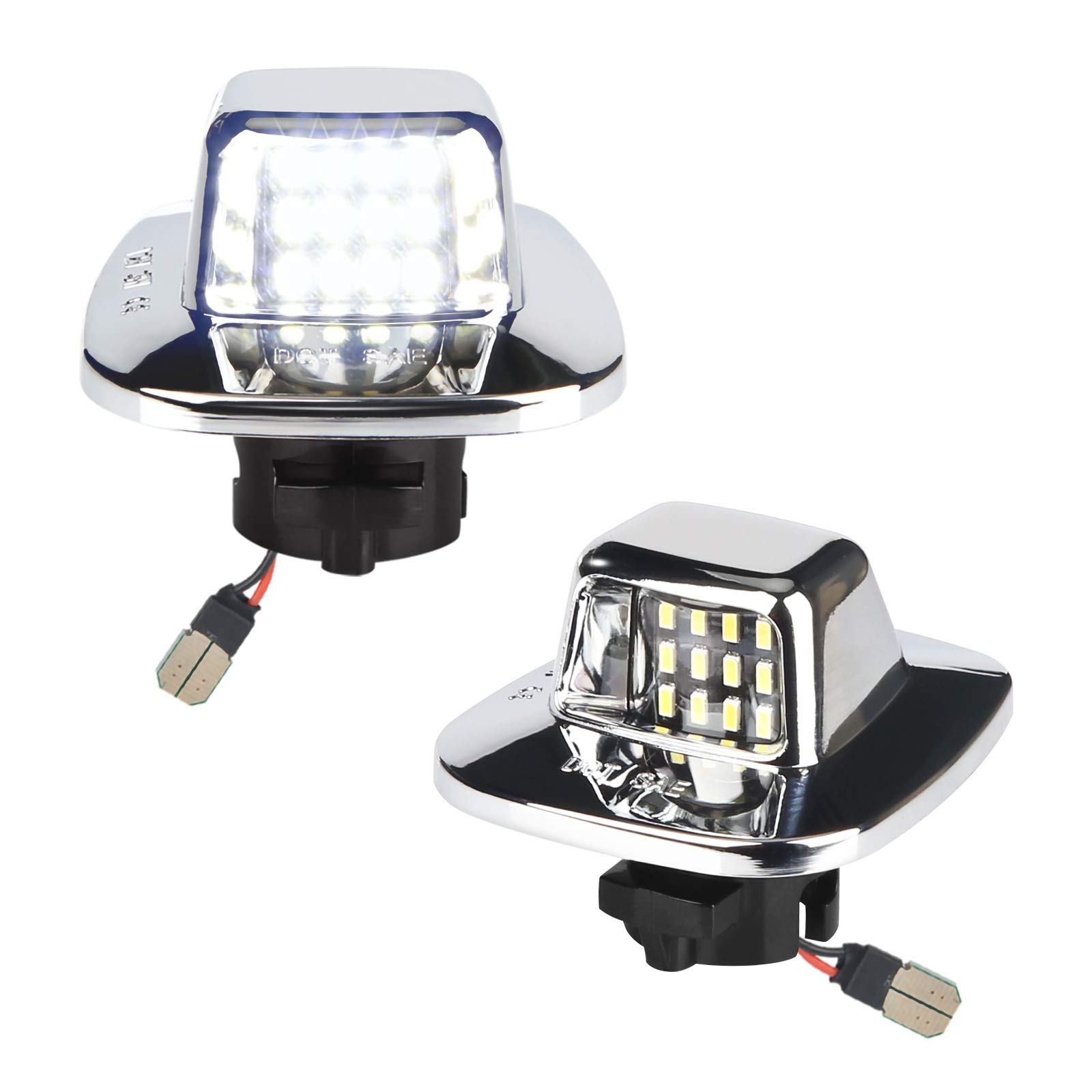 LED License Plate Light Lamp Assembly Compatible with 1988-1999 Chevy C1500 K1500 Silverado Sierra Pickup Tahoe Yukon Blazer S10 Sonoma S15 Chrome Housing 6000K White, Pack of 2