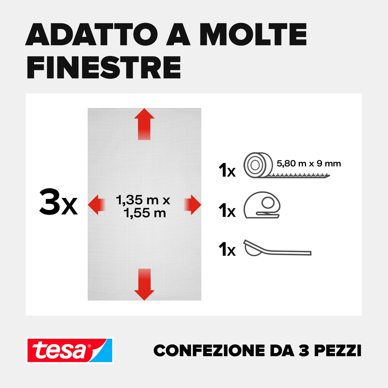 tesa INSECT STOP H&L Fly Screen Premium for Windows - zanzariera con nastro a strappo, rimovibile senza residui, antracite - 3x 135 x 155 cm