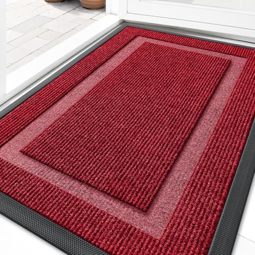 Image of OLANLY Front Door Mat Indoor Outdoor Entrance, Waterproof All-Season, All-Weather Doormat, Sturdy Natural Rubber, Fade Resistant, Low Profile, Easy Clean Patio Porch Entryway Mat, 29.5x17, Wine Red
