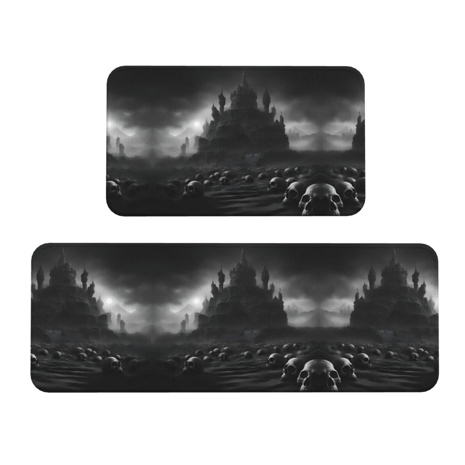 Tapis de sol imperméables et lavables lot de 2 crânes noirs et blancs