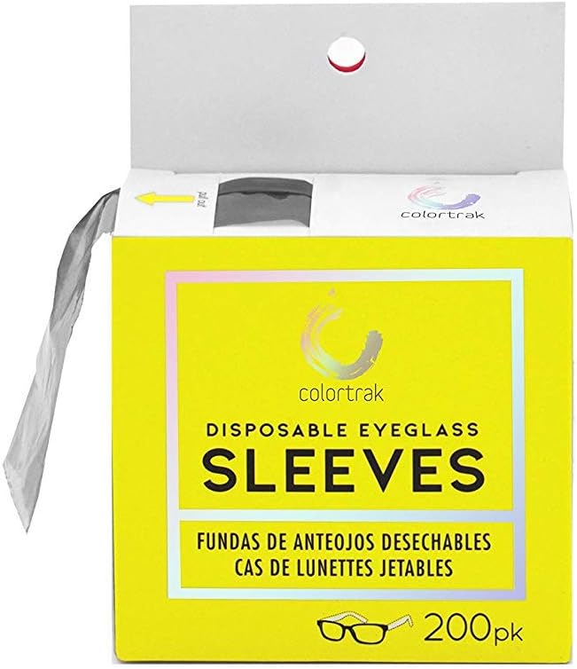 Disposable Eyeglass Sleeves, Protect Eyeglasses During Salon Processes, Slide Over Protection, Stands Up Against Processes, Convenient Dispenser Box, Black, 200 Per Pack