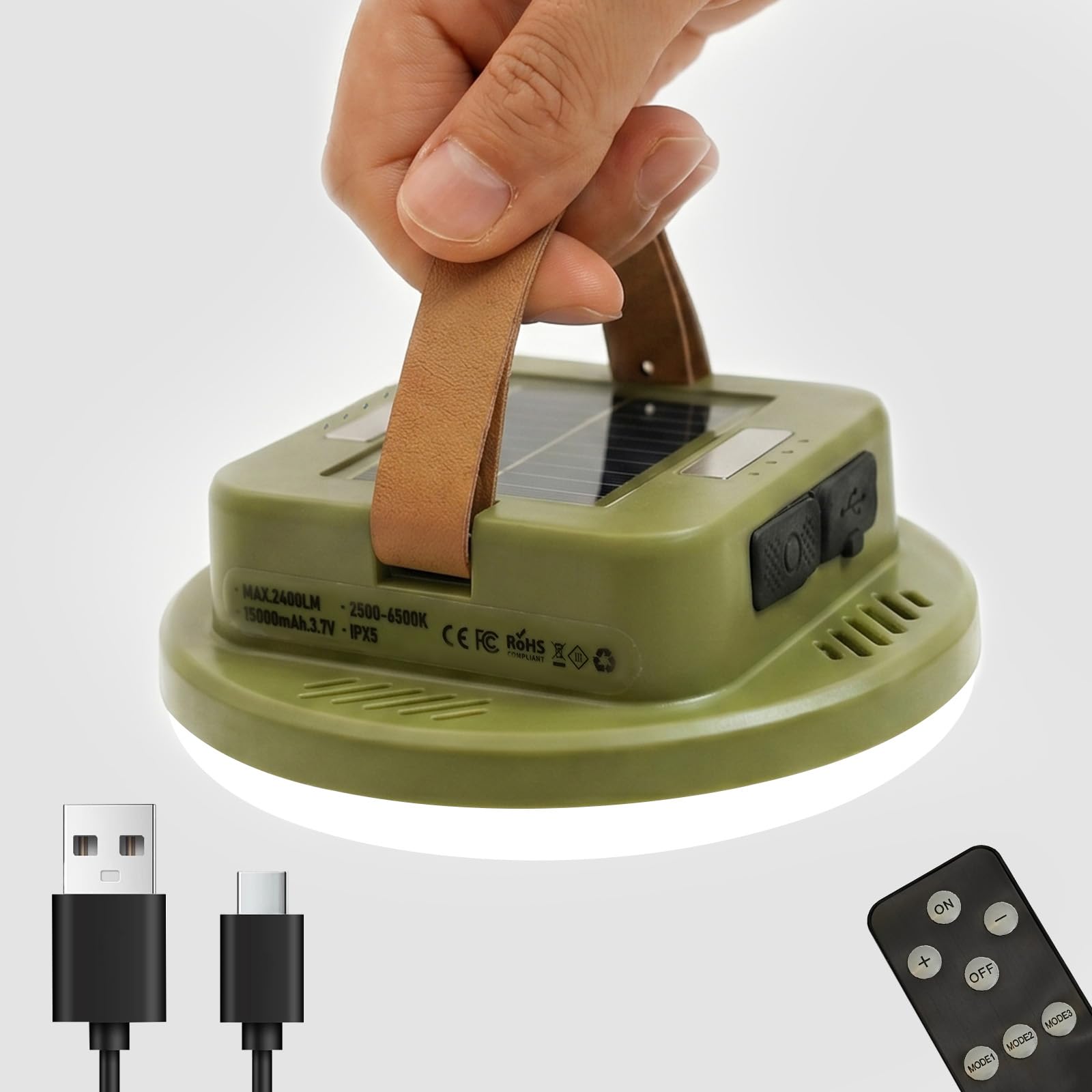 Solar Camping Laterne Wiederaufladbar mit Fernbedienung, 2400LM LED Zeltlicht 15000mAh Bis zu 120 Stunden Lebensdauer, Outdoor Wasserdichte Solarlaternen für Stromausfälle, Notfall, Camping, Wandern