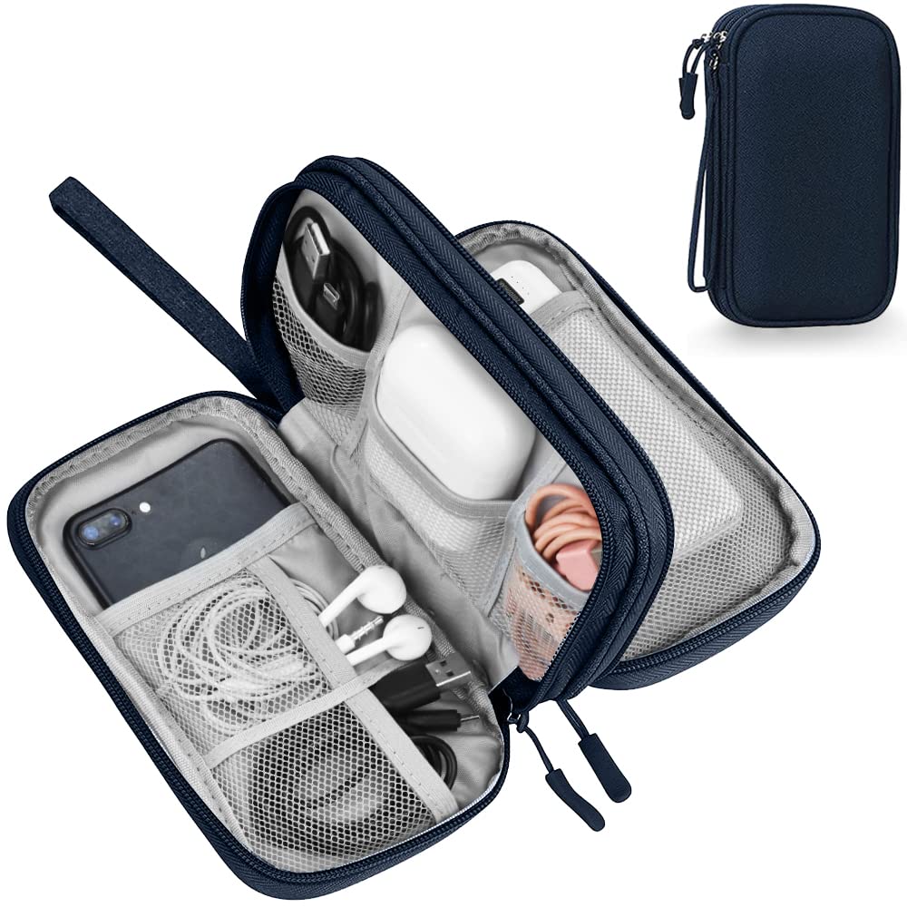 Travel Cord Organizer, Electronic Organizer, Travel Cable Organizer, Portable Waterproof Double Layers Tech Organizer for Cable, Cord, Charger, Phone, Earphone (Navy Blue)-image-39