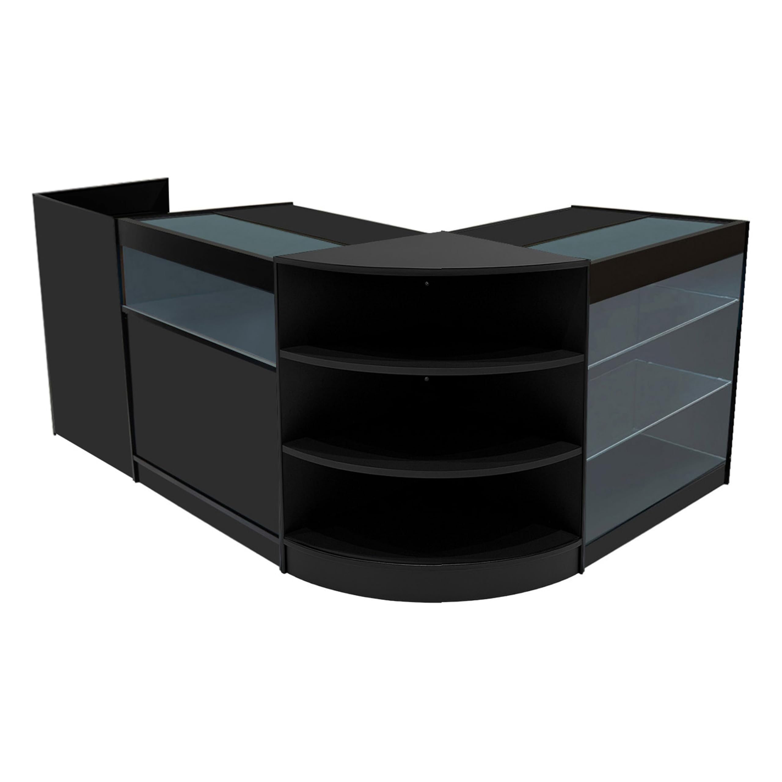 Set Banconi Nero Hyperion LED K900 B900 LM60 TB60 con Illuminazione Bianca, Serrature, Vetrina in Vetro, Blocco Cassa e Mensole Interne per Negozi e Boutique