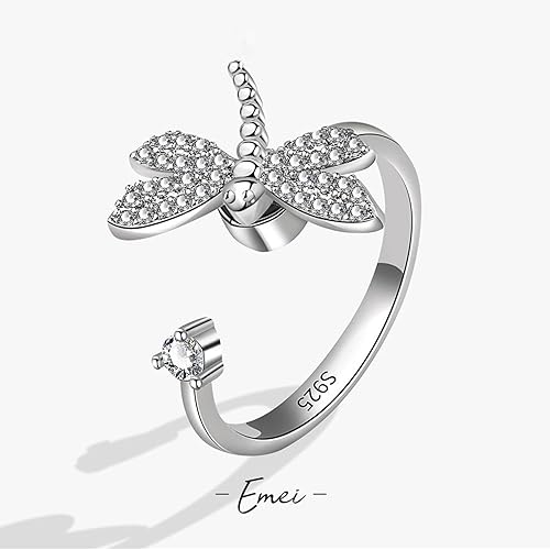 Miniatura 3 de 925 Sterling Silver Anti Anxiety Dragonfly Ring for Women Adjustable Fidget Stress Relieving Rings Jewelr