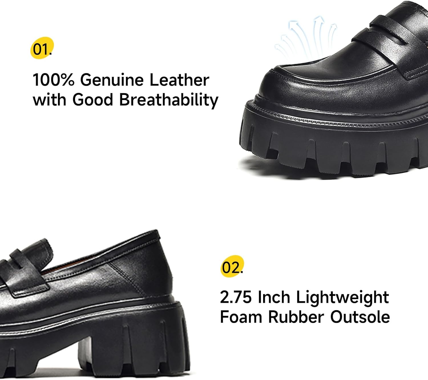 BEAU TODAY Chunky Loafers Women,Platform Loafers for Women,Lug Sole Slip On Leather Classic Penny Shoes,Comfortable Office Work Business Casual Dress Shoes - Image 4
