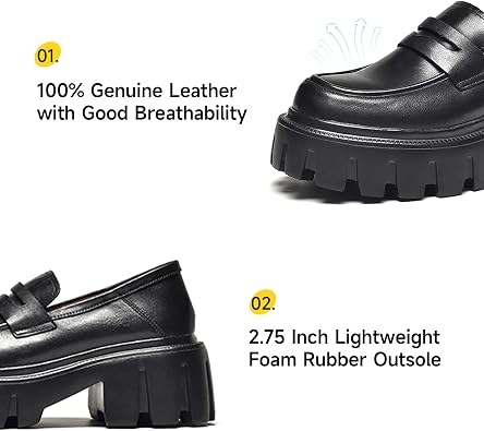 BEAU TODAY Chunky Loafers Women,Platform Loafers for Women,Lug Sole Slip On Leather Classic Penny Shoes,Comfortable Office Work Business Casual Dress Shoes