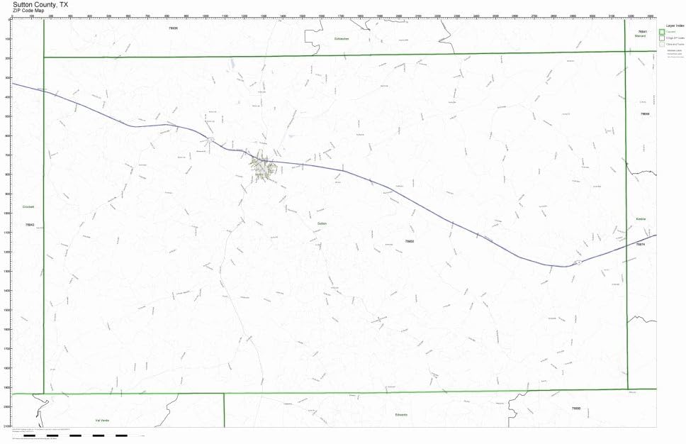 Working Maps Sutton County, Texas TX Zip Code Map Not