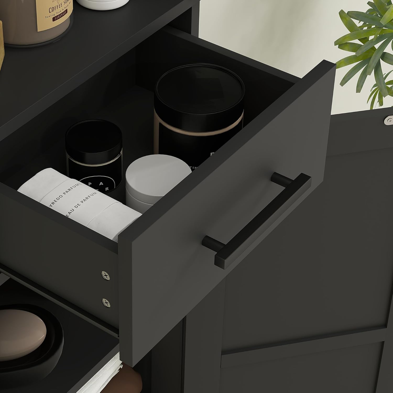 Detailed dimensions diagram of the HOMCOM 67-inch Farmhouse Bathroom Storage Cabinet