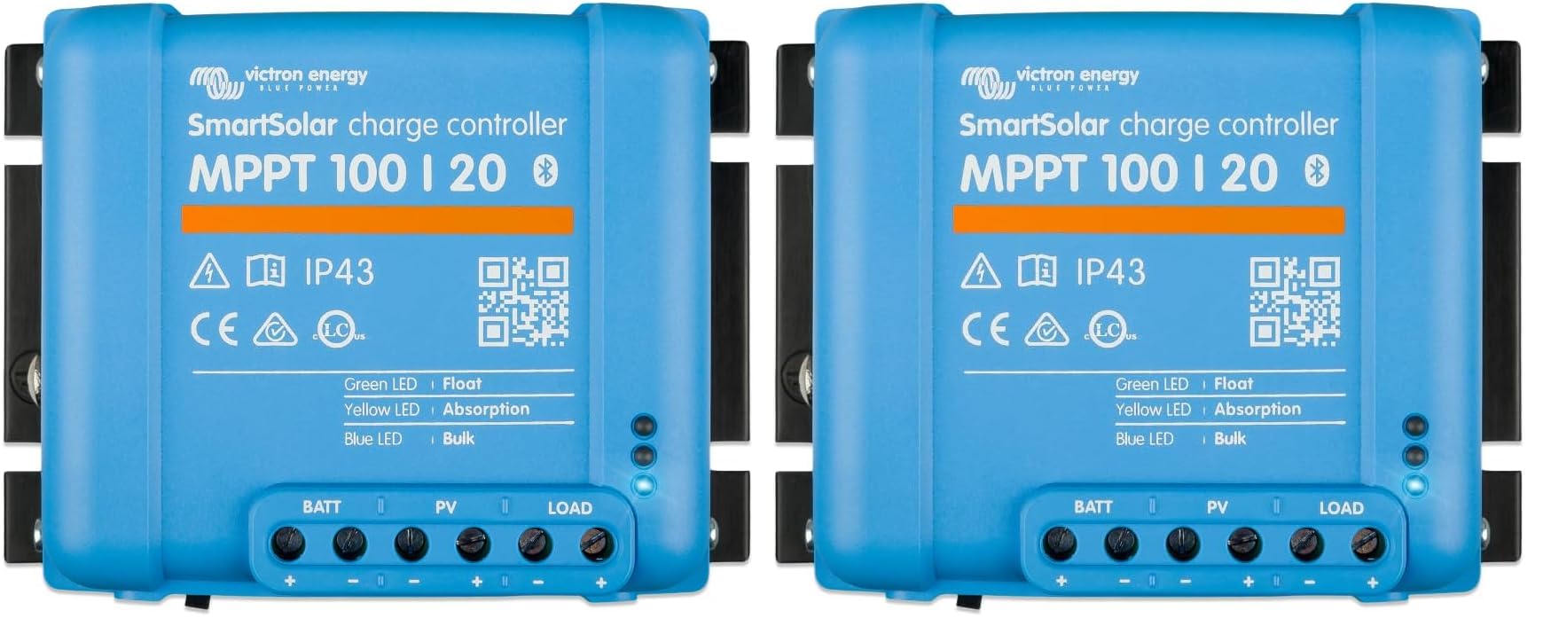 Victron Energy SmartSolar MPPT Charge Controller 100/20-48 12 V 24 V 48 V 20 A Solar Charge Controller Bluetooth integrado SCC110020160R (Paquete de 2)