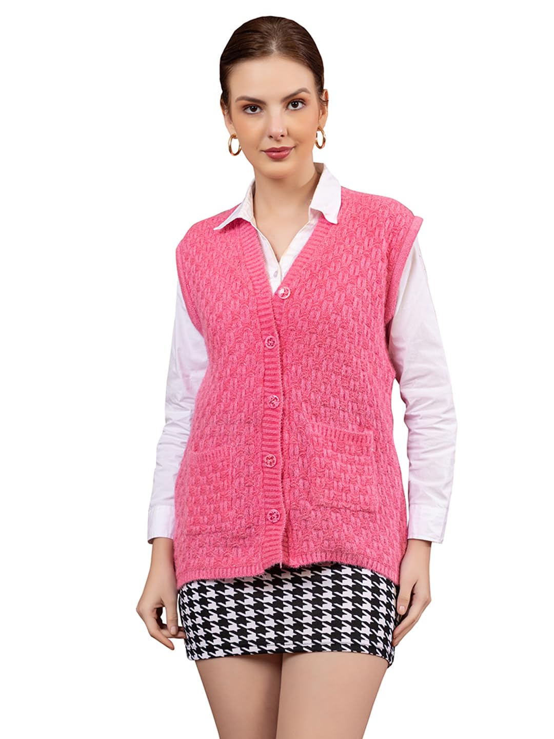 Women’s Sleeveless Wool Blend Cardigan Vest | Button Down Knitwear with V-Neck & Pockets | Stylish Winter Layering for Casual & Office Wear-image-18