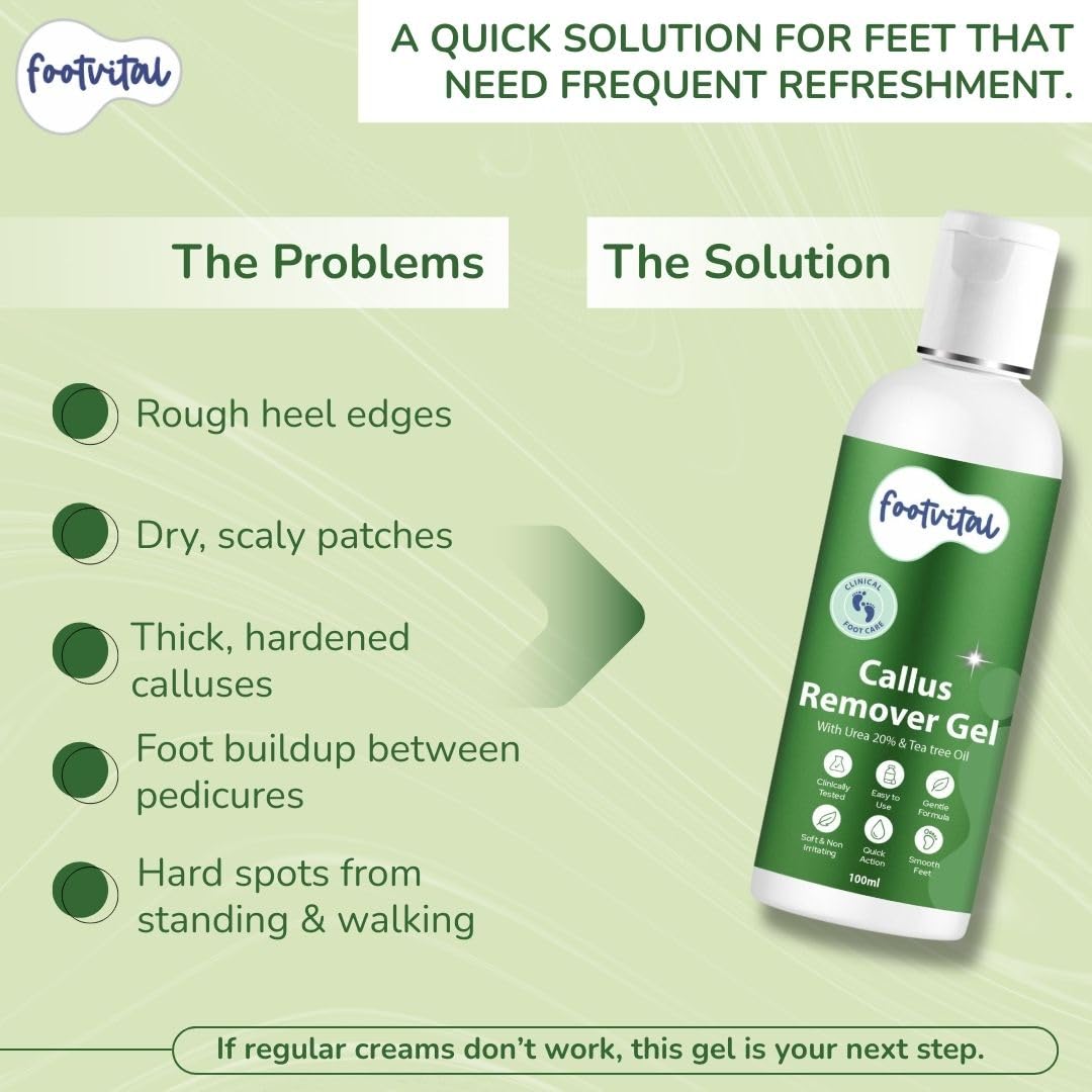 Footvital Callus Remover Gel 100ml | 20% Urea & Tea Tree Oil | targeted callus & dead skin removal for heels & soles | gentle skin softening formula | clinically tested | for men & women 2