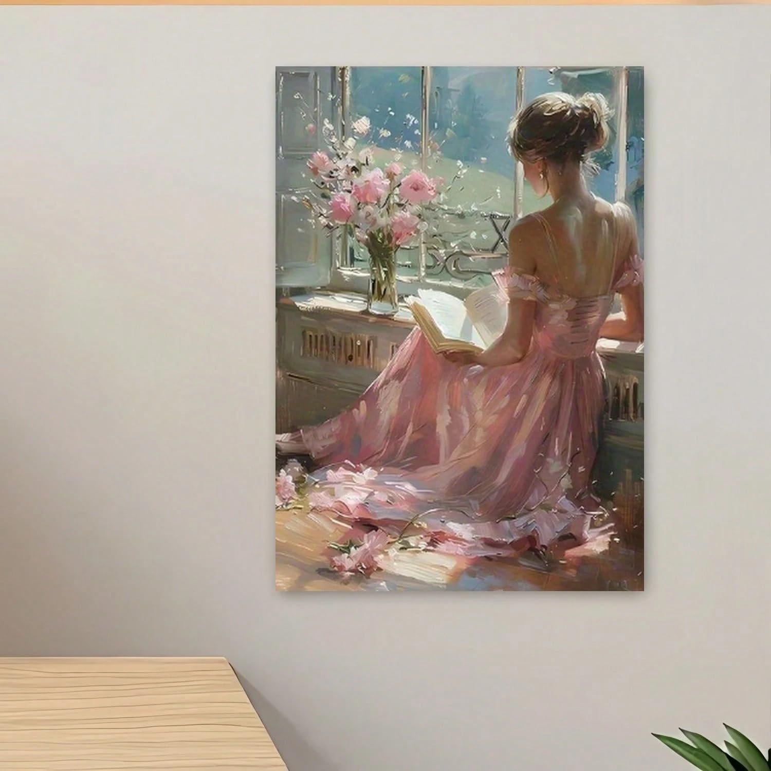CWZBFEH Elegant Vintage Canvas Art - Reading Woman Portrait By Artist Wife, for Living Room(60x80cm/No frame)