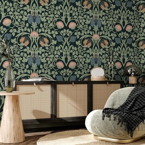 Papier peint floral foncé VEELIKE vintage noir pour chambre à coucher et salle de bain - 4