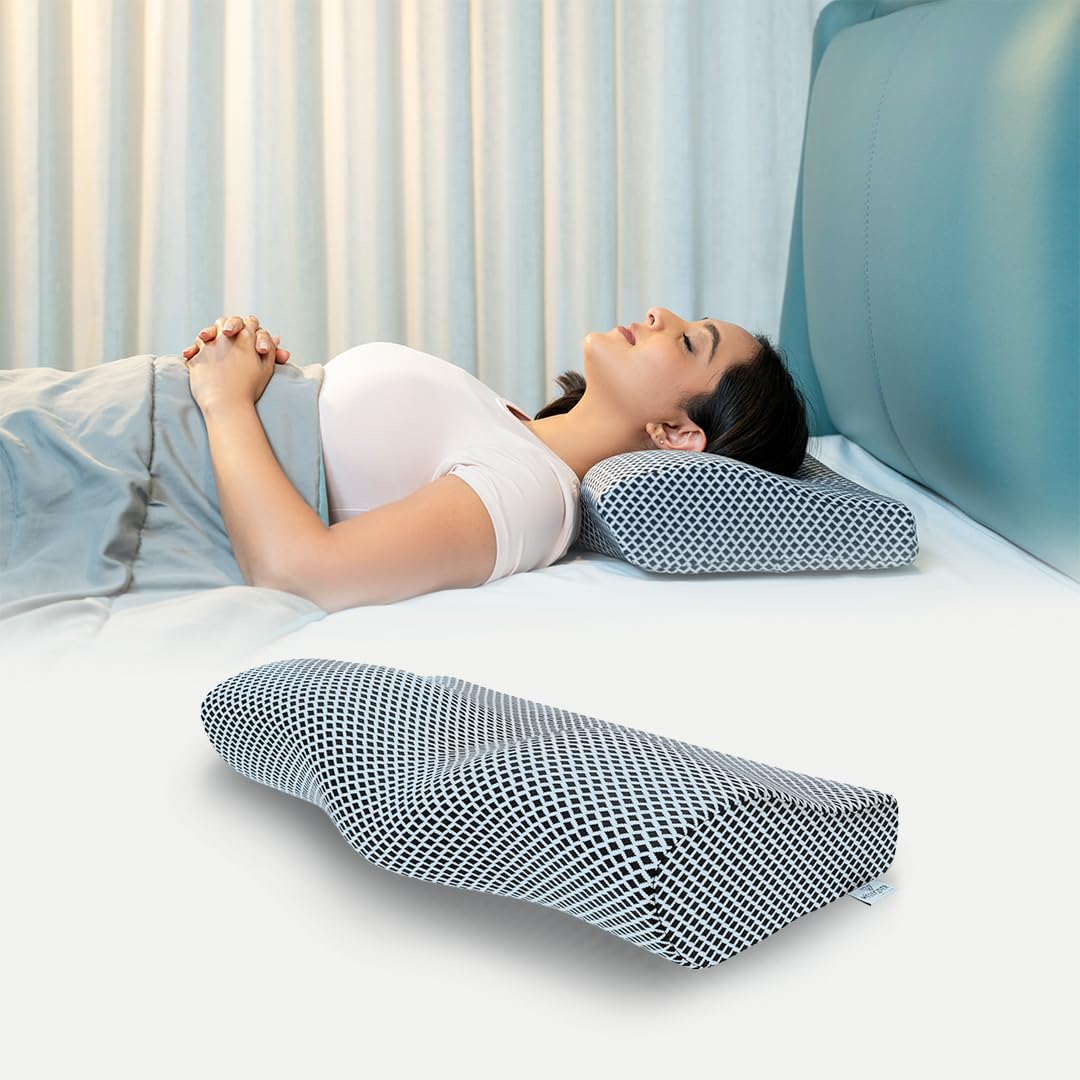 WELLGIVER Ergonomic Memory Foam Pillow for Neck Pain (Cervical Pillow-Mid Blue (Set of 1))