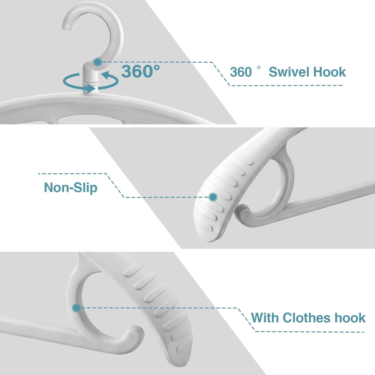 Plastic Clothes Hanger, Extra Thick Plastic Wide Shoulder Adult 360 Degrees Rotate Slip Resistant Standard Clothing Hanger Ideal for Everyday Use Blue 10 Pack - Image 4