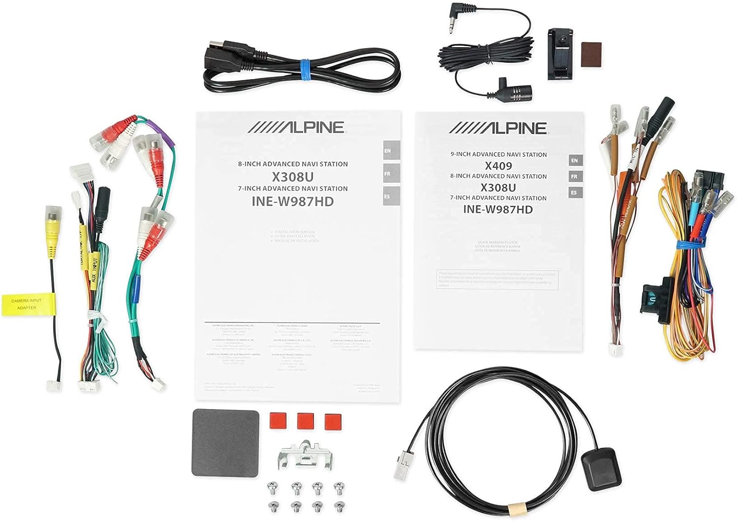 Included cables and accessories for Alpine X308U