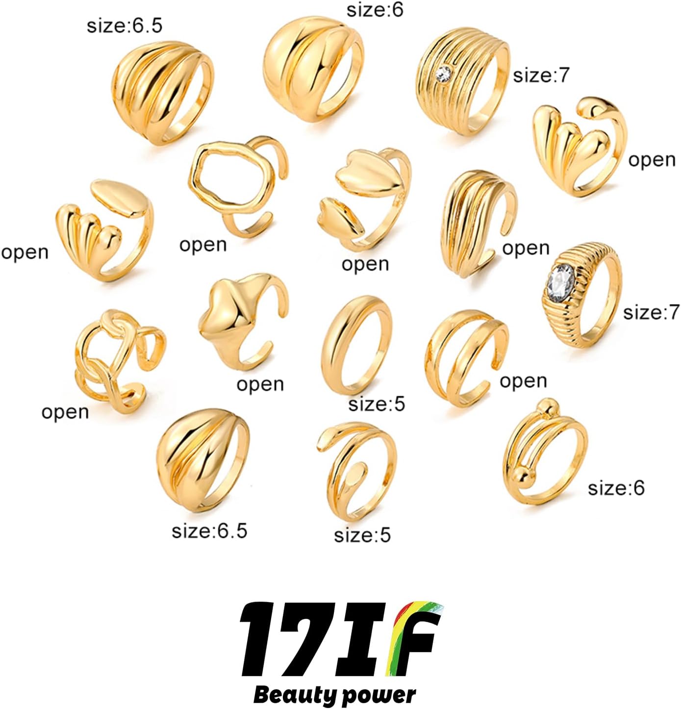16 Pcs Chunky Gold Rings Set for Women, Classic Thick Adjustable Rings, Stackable Midi Finger Womens Stack Ring Pack for Jewelry Gifts - Image 7