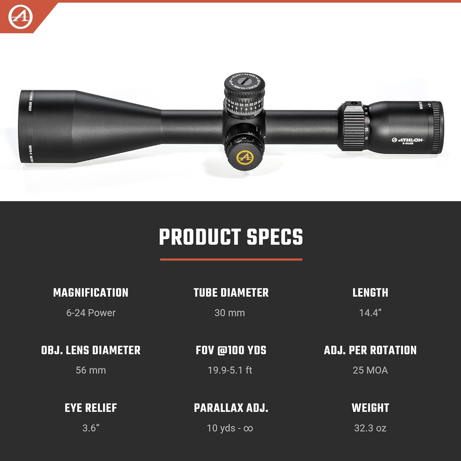 Athlon Optics 214512: Heras SPR 6-24X50 Riflescope Side Focus 30Mm Ffp Ir Aplr9 Moa