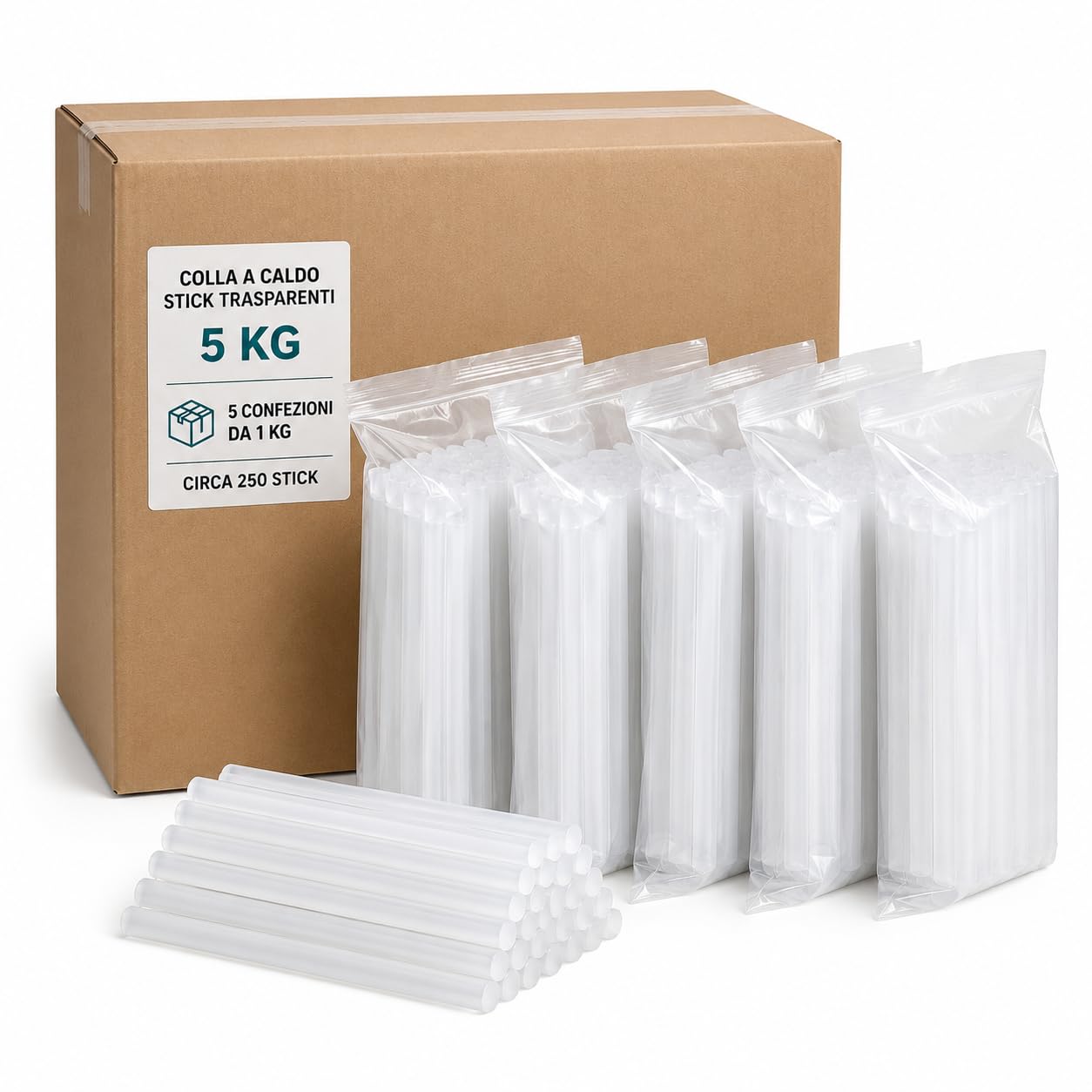 Colla a Caldo Stick Trasparente 5 Kg 11mm per Pistola Termocollante – Bastoncini Professionali per Bricolage, Presepi, Fioristi e Decorazioni