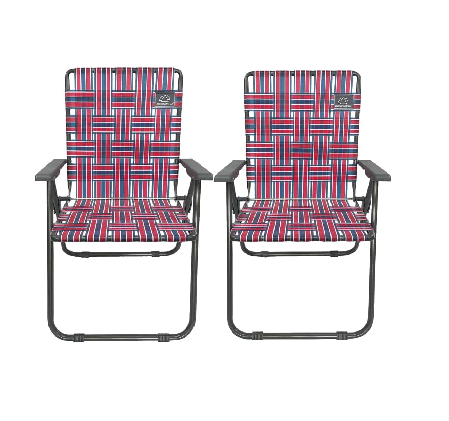 MOUNTAIN SUMMIT GEAR Retro Webbed Camping Chair - Lightweight, Foldable, Durable Steel Frame, 300lb Capacity, Vintage Red/Blue Stripes by Caddis