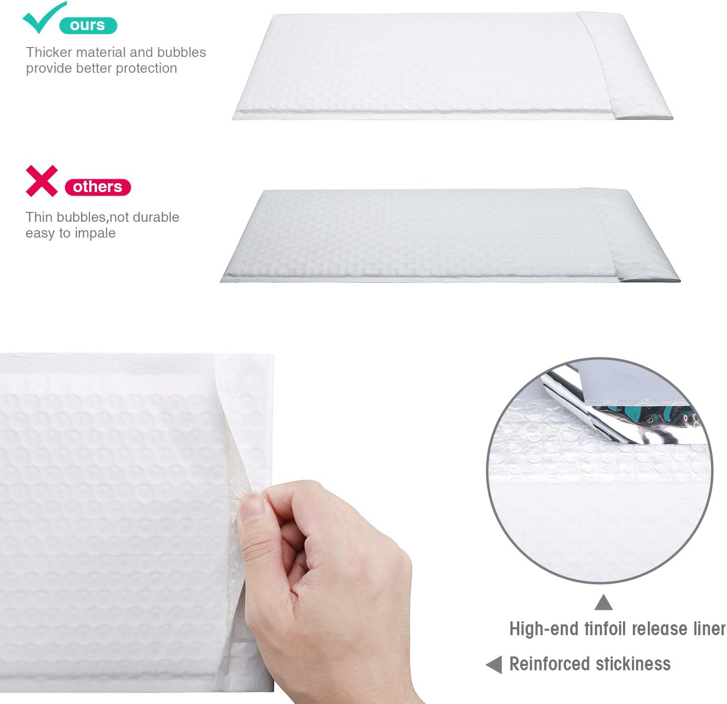 GSSUSA Padded Poly Mailers 6x10 Inches Bubble Mailer Envelopes Small Packaging Mailing Envelope Bags Shipping Bag Bulk Pack Self Seal Package Mail Packing Business Supplies, White 25-Pack