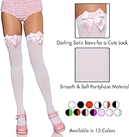 Vista 4 de Leg Avenue Muslos altos de satén con lazo para mujer blanco/rosa claro