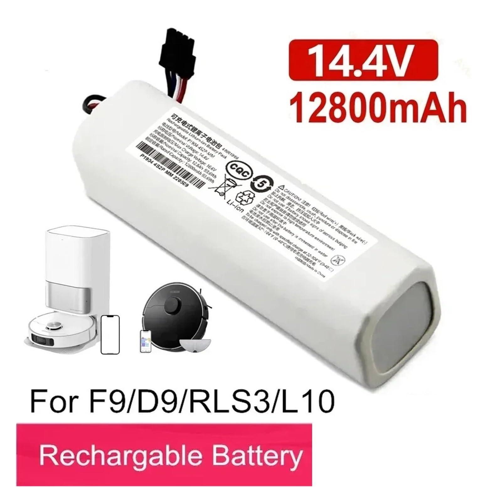 14,4 V Staubsaugerakku P2008-4S2P-MMBK P2150-4S2P-XWDLS, kompatibel mit Dreame S10, Staubsauger-Ersatzakku(White-5200mAh)