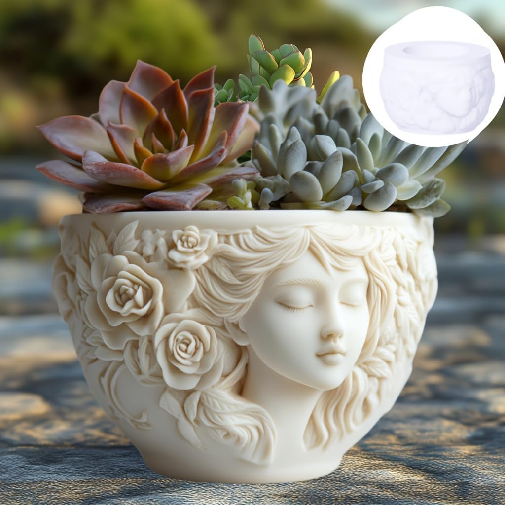 Virgin Mary Flower Pot Pen Holder Vase Silicone Mold DIY Holy Girl Resin Candlestick Gypsum Concrete Clay Flower Arrangement Home Decoration Festival Gift