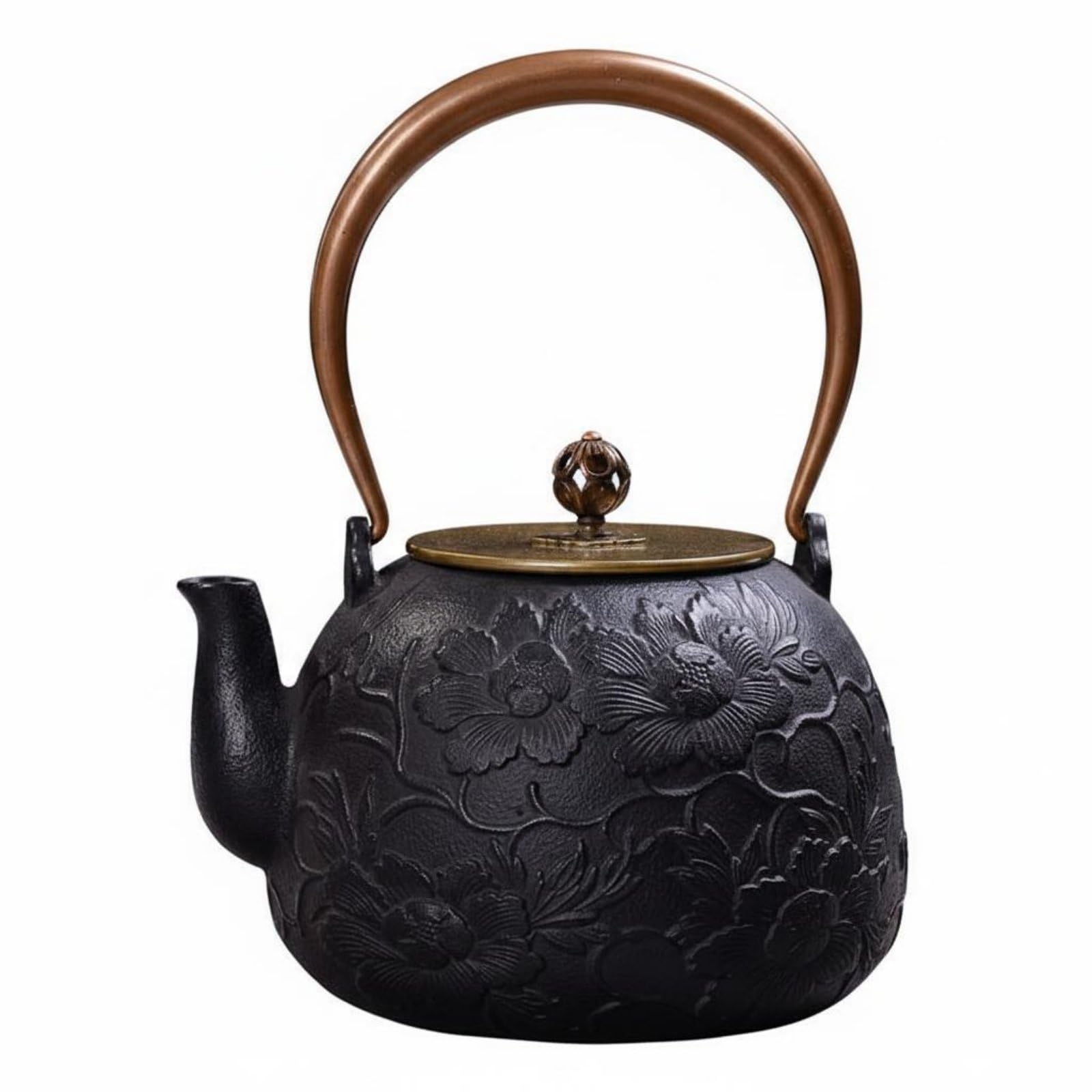 Colcolo Tetera de Hierro Fundido Japonesa Tetera Hervidor Caldera Jarra con Interior sin Esmaltar y Estética de del Té y Resiste el Uso Válida en Inducción y, 1.2 Flor De Peonía