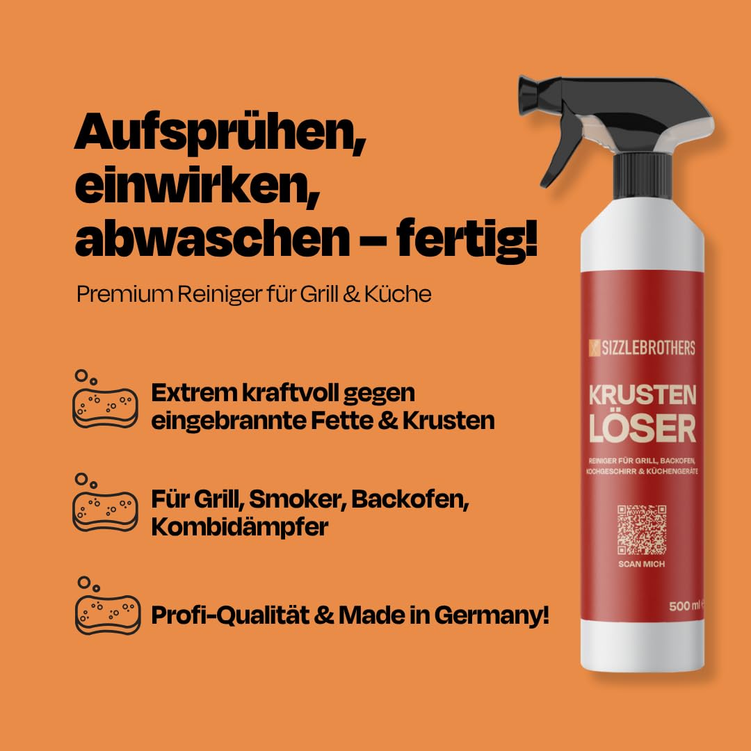 SizzleBrothers Krustenlöser Grillreiniger & Backofenreiniger 500ml - Hochwirksamer BBQ-Reiniger gegen Eingebranntes & Fett - Ideal für Grillrost, Smoker, Backofen & mehr