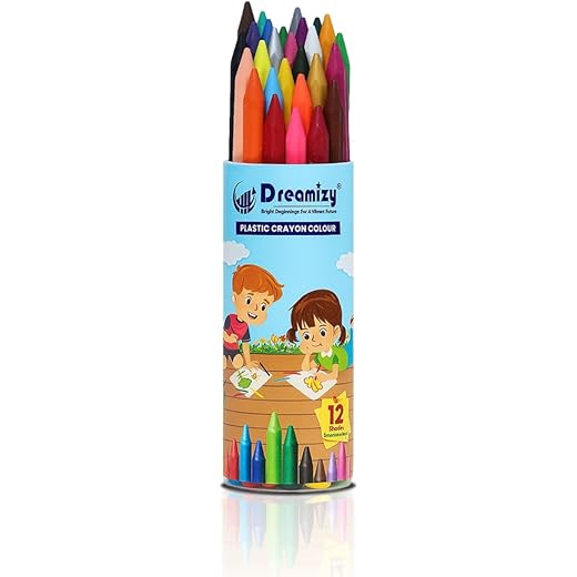 Dreamizy - Non-Toxic Plastic Crayons, 12 Shades, Multicolour, Washable