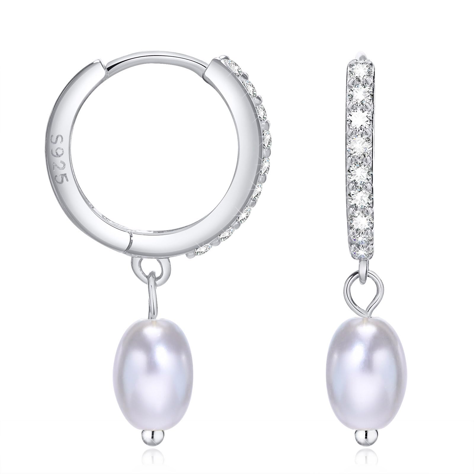 Pearl Drop Earrings 925 Sterling Silver Pearl Earrings Jewelry for Women, 18K Gold Dangle Hoop Earrings with Freshwater Cultured Pearl, Wedding Earrings for Friends Girl
