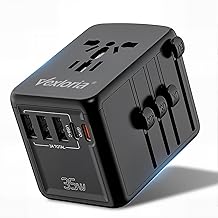 Vexloria Travel Adapter Worldwide, Travel Plug Adapter Worldwide, with 3 USB A, 1 USB C and 1 PD, Travel Adapter For USA, England, Thailand, Australia, PD35 W