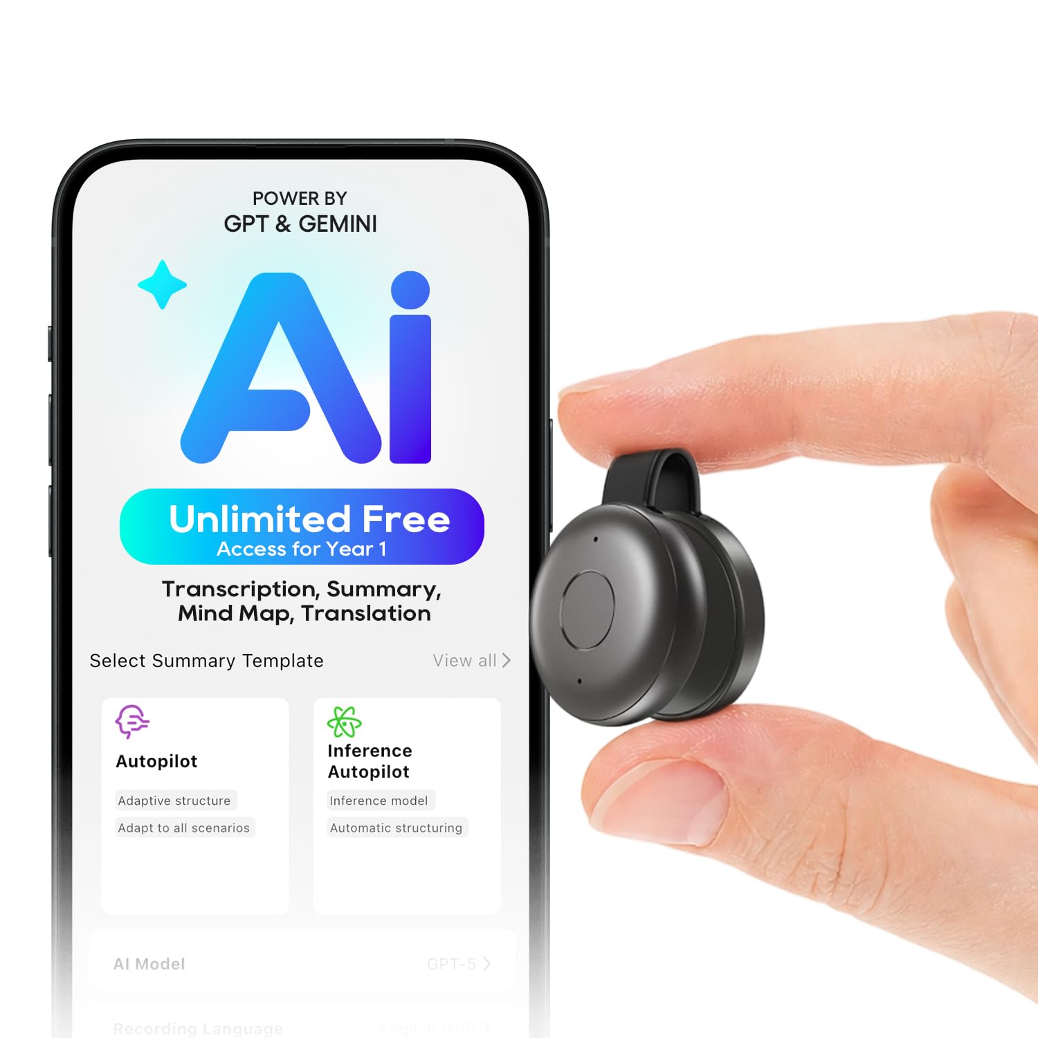 AI Voice Recorder, Wearable AI Note Taker, Transcribe & Summarize