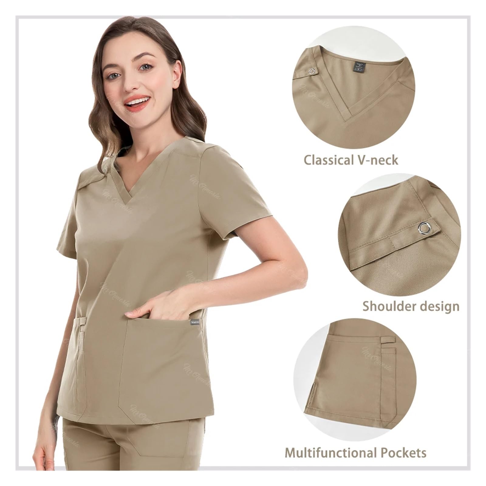 Uniformes médicos Uniforme de Belleza Multicolor Ropa de Trabajo Veterinaria Conjunto Exfoliante de clínica de Farmacia Unisex Grueso para Uso Hospitalario(42020-Cream,S)
