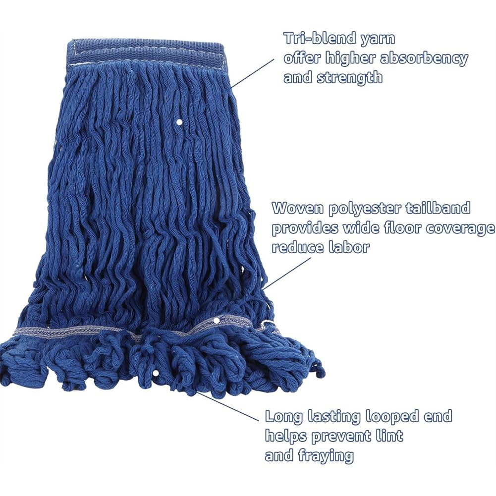 Aboiled Heavy Duty Mop Head Refills - 4 Commercial Loop-End Cotton Mop Heads Home Industrial Use