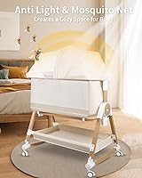 Vista 6 de Moisés de bebé 4 en 1, Moisés cuna colecho con ruedas y cesta de almacenamiento, Cuna colecho ajustable de 7 alturas con mosquitero, Moisés mecedora