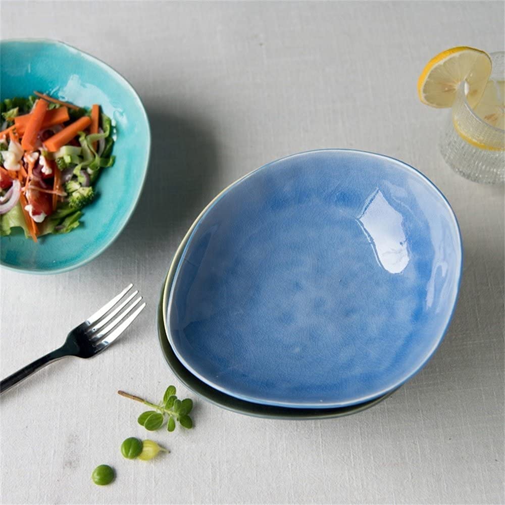 Assiette Plate Creuse en céramique à Motif craquelé, Style Japonais, 19 cm (7,5 Pouces), Bleu foncé.