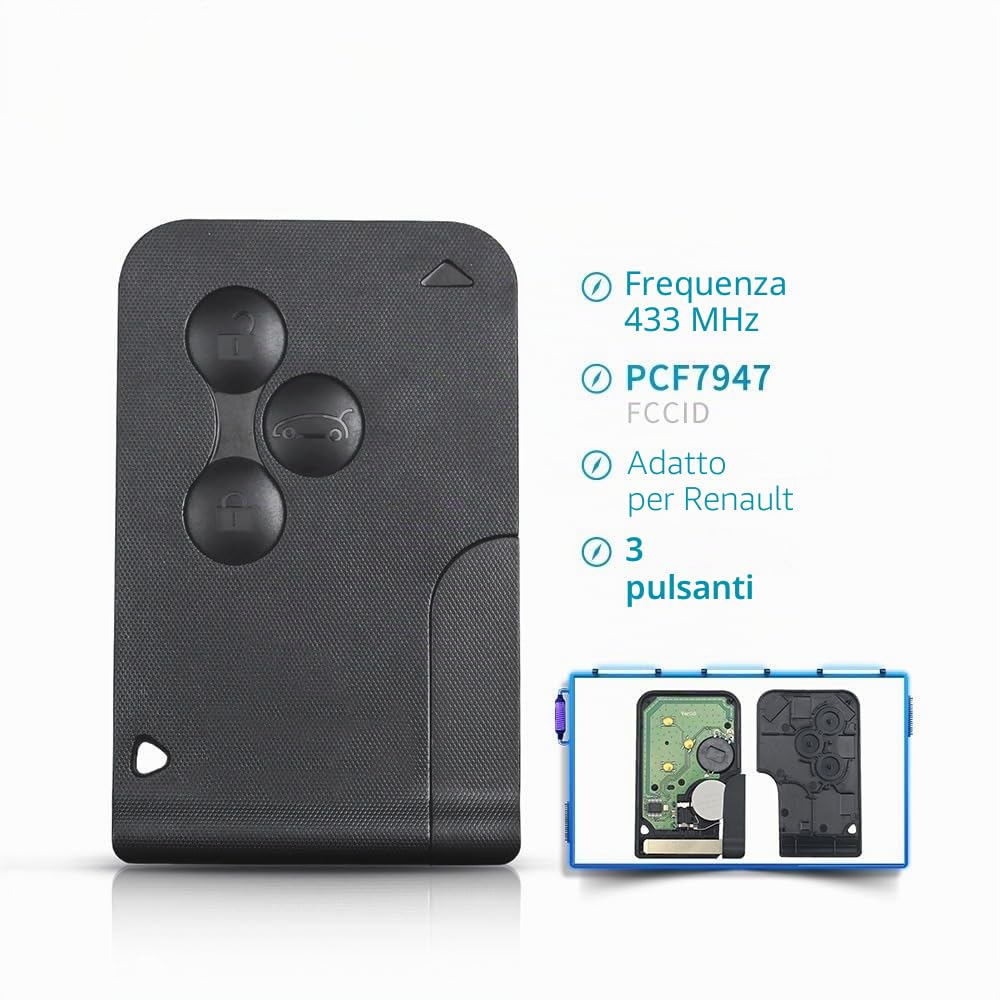 Guscio Chiave auto a distanza Controllo remoto telecomando radiocomando portachiavi per Renault Megane 2 3 II Scenic II Grand Scenic 2003 2004 2005 2006 2007 2008 433Mhz PCF7947 Chip ID46