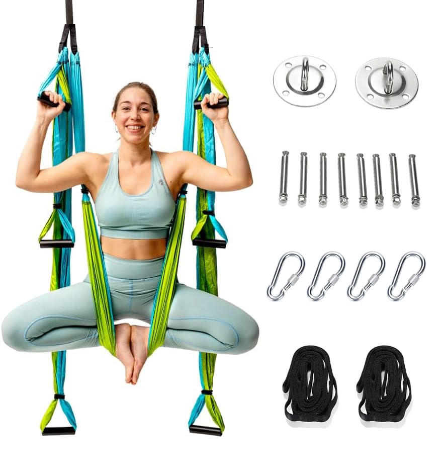 TINMAGI Hamaca de Yoga Aéreo, Columpio de Yoga Aéreo Antigravedad, Toalla para Colgar, Hammock con Correas de Extensión y Accesorios de Montaje, para Rehabilitación Pilates Fitness