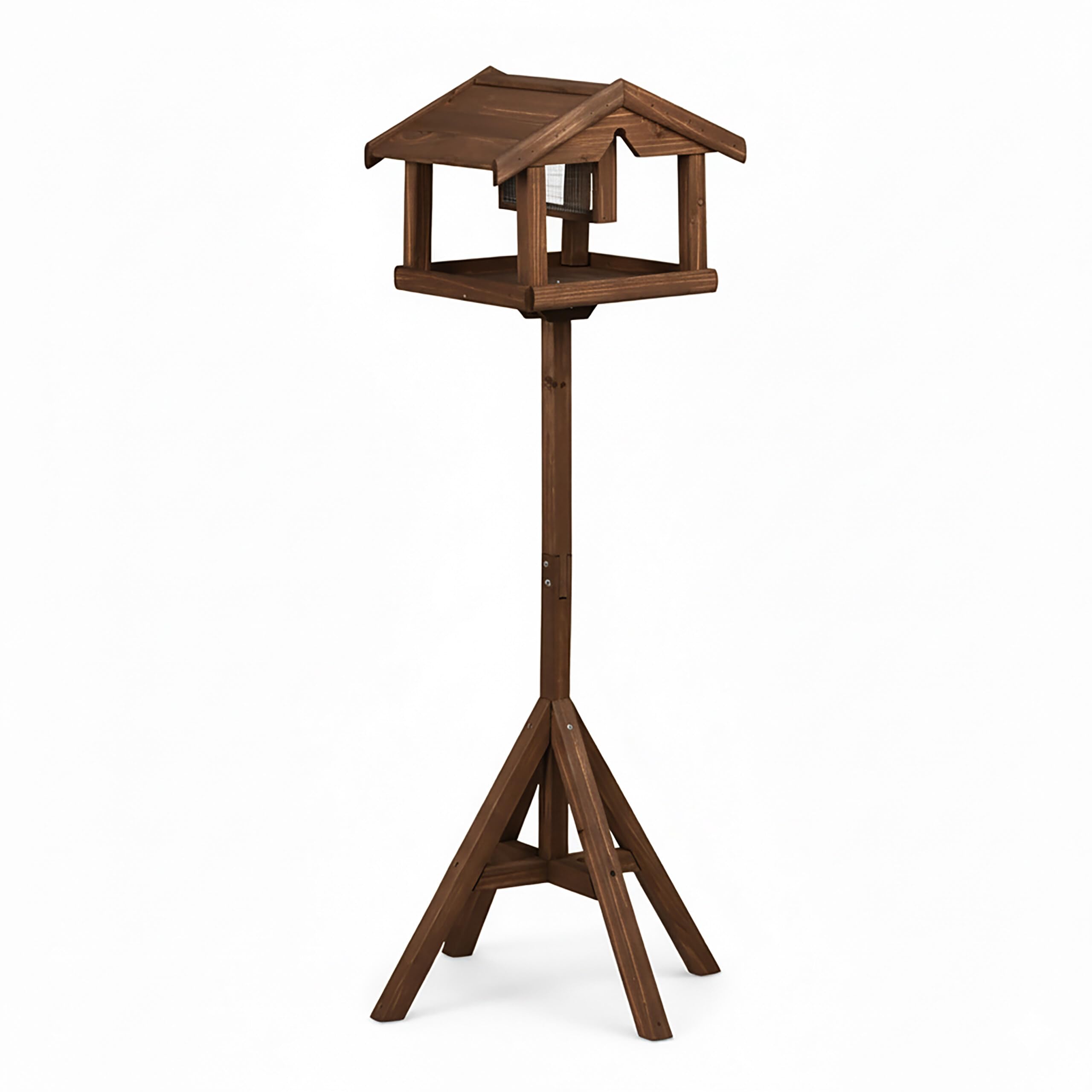 Relaxdays Comedero para pájaros con Soporte y silo de alimento, Madera de Abeto marrón, 117 x 50 x 50 cm