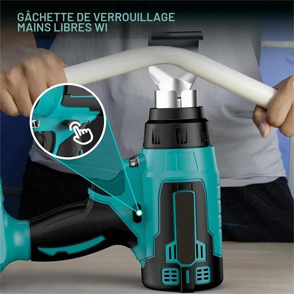 Décapeur Thermique, Pistolet à Air Chaud pour batterie Makita 18v, avec réducteur, jet large, buse réflectrice, température jusqu'à 550°C, éclairage LED, Pistolet Thermique pour Retrait Thermiquement