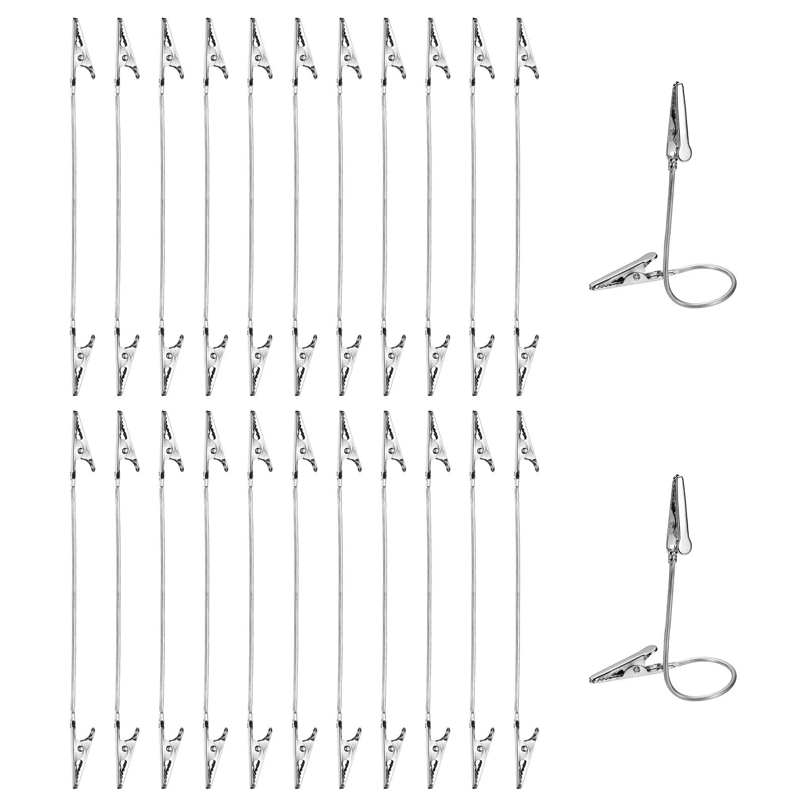 PATIKIL 24Pcs Double Alligator Clip, Long Tail Aluminum Wire Metal Alligator Clips Bendable Double Sided Clamp Sticky Notes Clamps for DIY Card Photo Sticky Notes Display, Silver