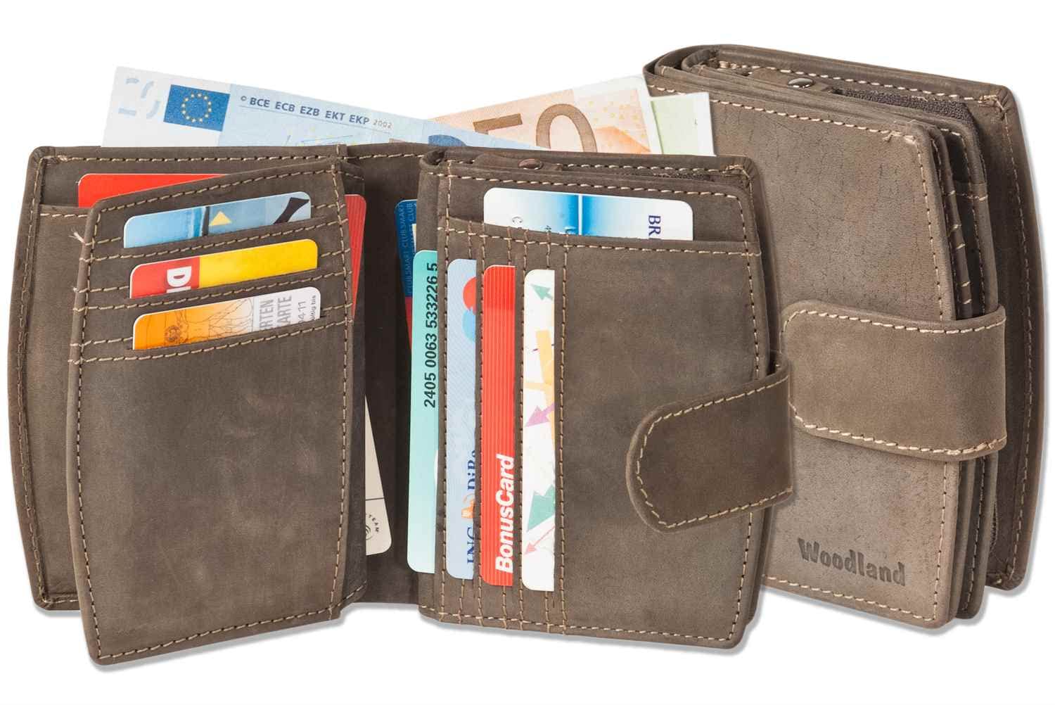 Woodland Monedero compacto de lujo de las mujeres con muchos bolsillos para tarjetas de crédito hechas de aficionados no tratados