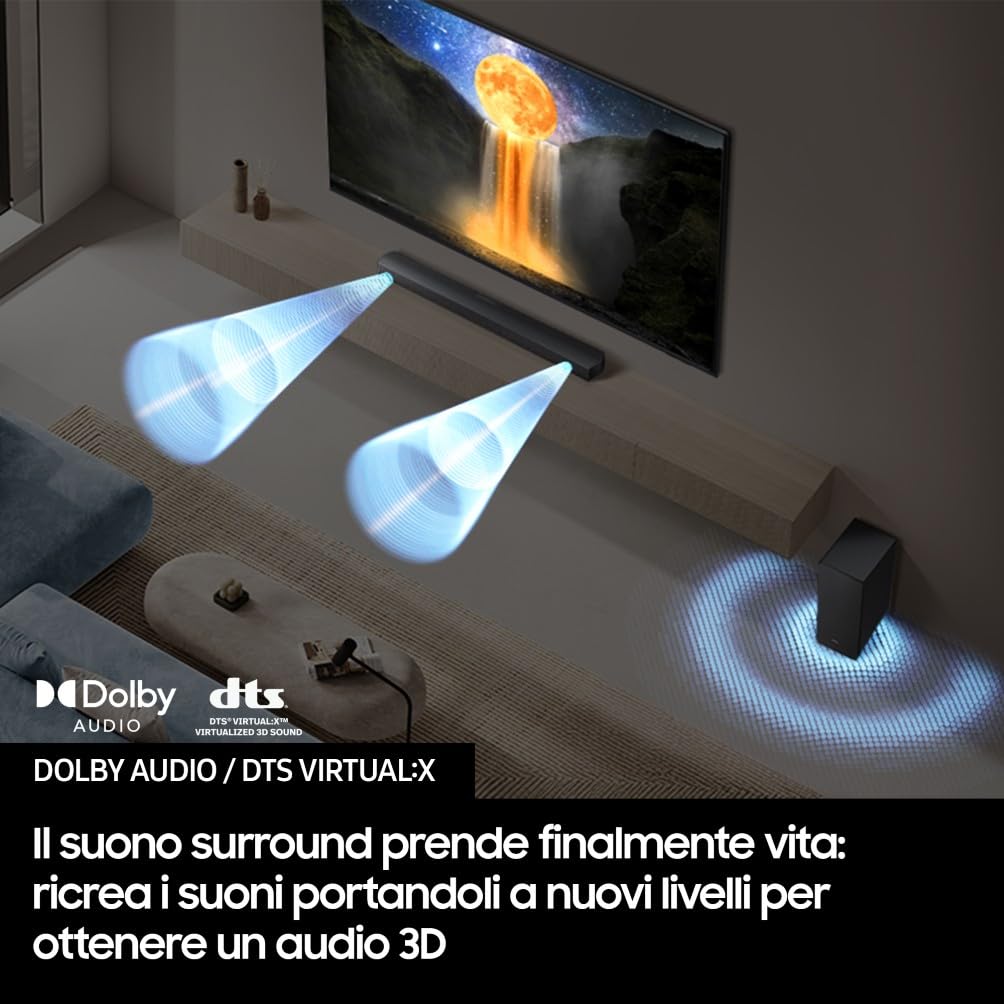 Samsung Soundbar HW-B46CF/ZF Serie B, 3 Speaker, Wireless, Dolby 2ch, Audio a 2.1 Canali, DTS 2ch, Surround Sound Expansion, Voice Enhance Mode, Titan Black, 2025