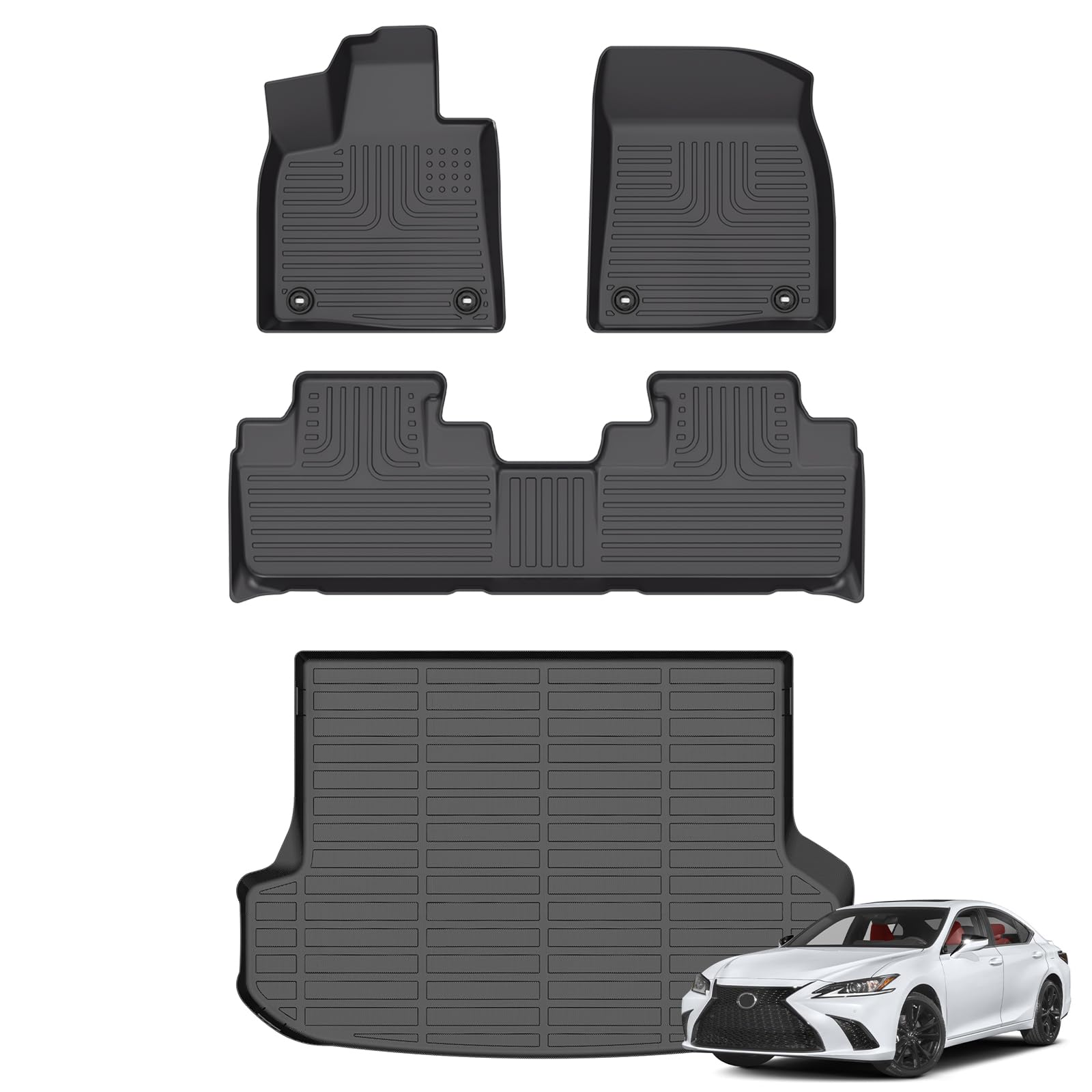 Floor Mats &amp; Cargo Liner for 2016-2022 Lexus RX RX350/ RX450h (Not for RXL) All Weather Automotive TPE Liners Set Anti-Slip Waterproof Floor Liners Accessories (Car Mats+Trunk Mat) Black