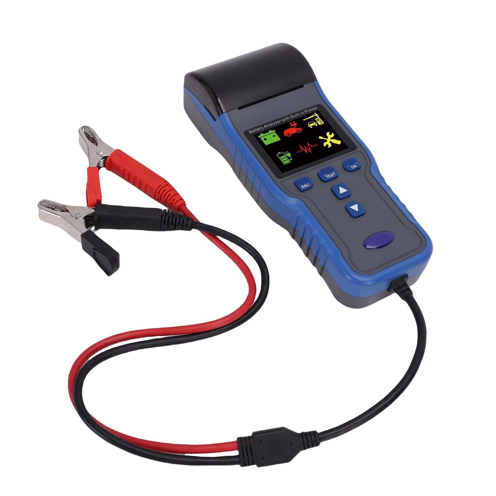 YWBL-WH Tester Batteria per Auto 12V 24V, Materiale ABS, Tester di Carico Batteria con Riconoscimento Automatico con Stampante, Misurazione della Tensione per Veicoli, Camion, Motociclette, Barche