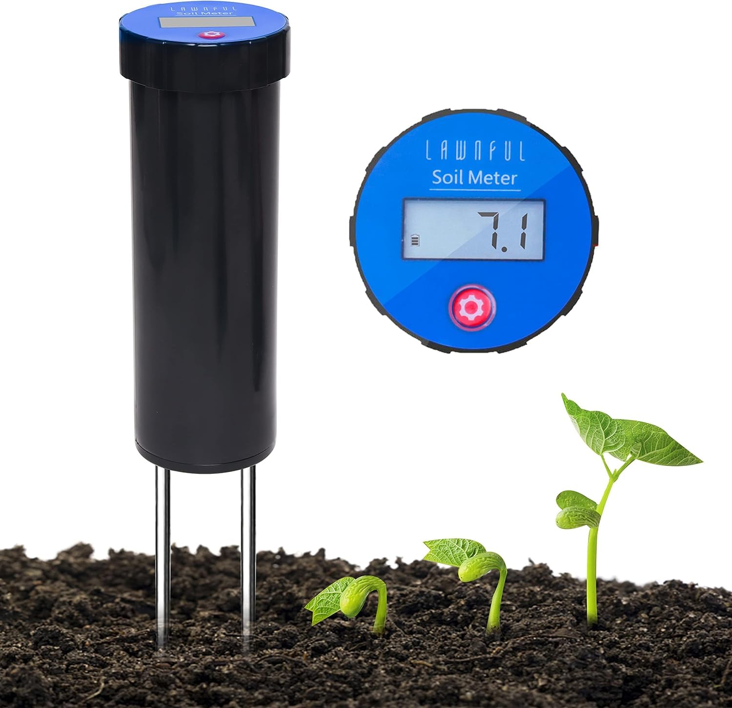 LAWNFUL Digital Soil pH Meter, Industrial Grade Soil pH Tester with Calibration-Free LCD Display, High Accuracy Soil pH Pen, Soil pH Monitor for Garden, Lawn, Plant (Black)