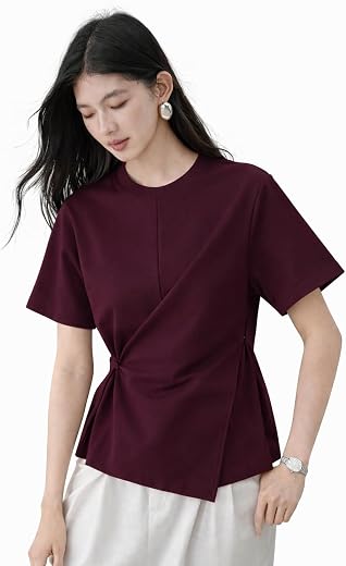 Zilcon Woman Half Sleeve Round Neck Womens Tops Beach Vacation Fashion Clothes Casual Summer Spring Winter Fall Outfits Tops